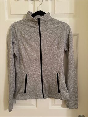 PINK Victoria's Secret Heather Gray Full-Zip Jacket with Black Trim